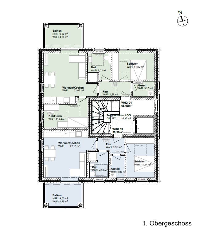 Grundriss 1. OG Mehrfamilienhaus Oldenburg