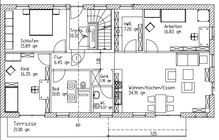 Grundriss_Haus 2_WHG 1 Erdgeschosswohnung Oldenburg