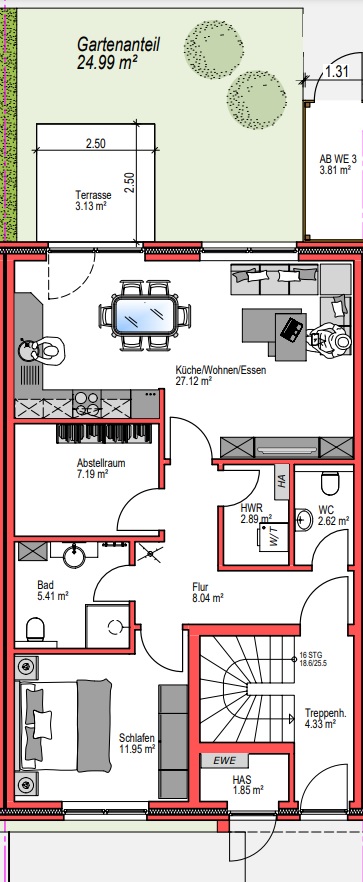 Grundriss Erdgeschosswohnung Oldenburg (Oldenburg) / Eversten
