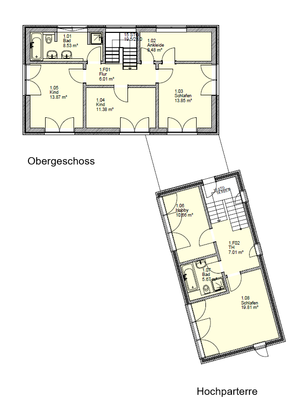 Grundriss Obergeschoss und Hochparterre Einfamilienhaus Oldenburg