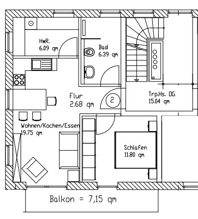 Grundriss_Haus 1_WHG 2 Etagenwohnung Oldenburg