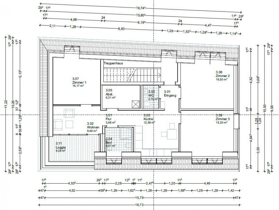 Grundriss WHG 3 Dachgeschosswohnung Oldenburg