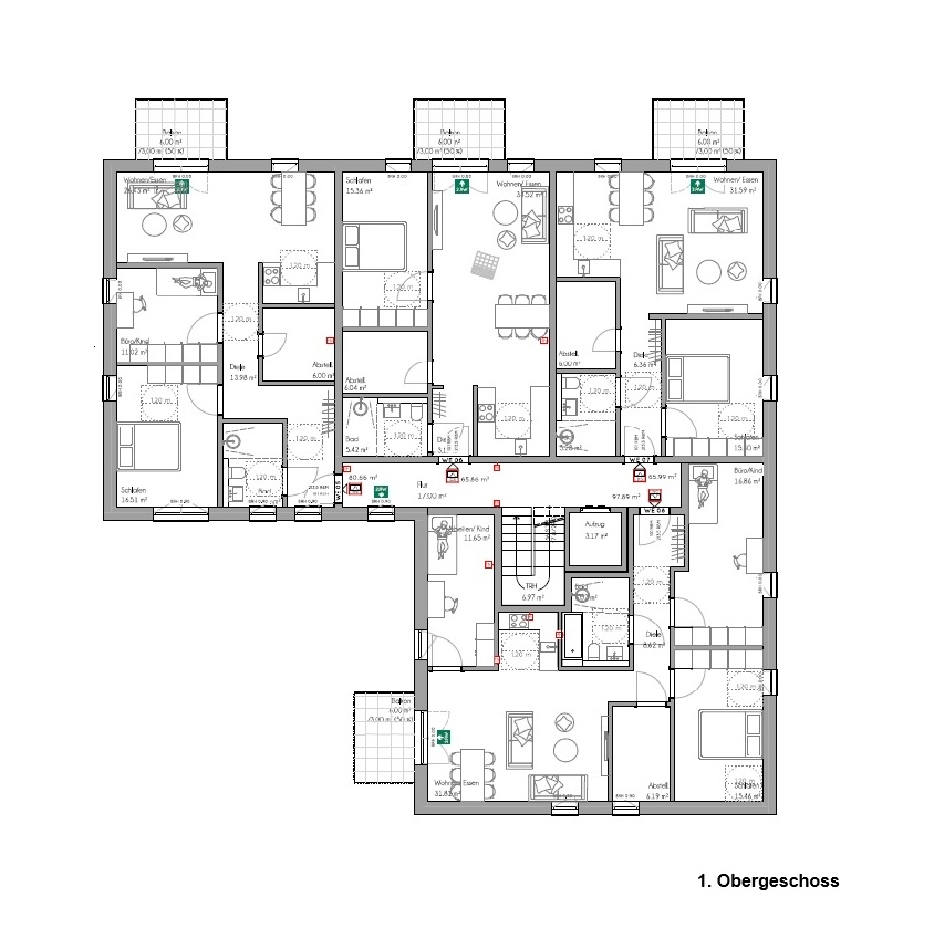 Grundriss 1. OG Mehrfamilienhaus Halle
