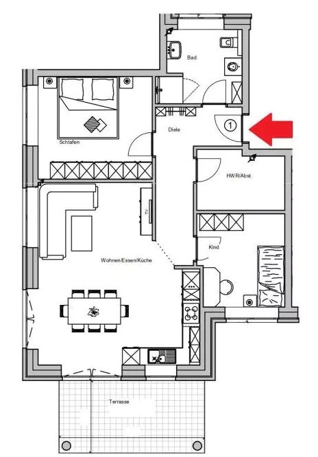 Grundriss WHG 1 Erdgeschosswohnung Schortens