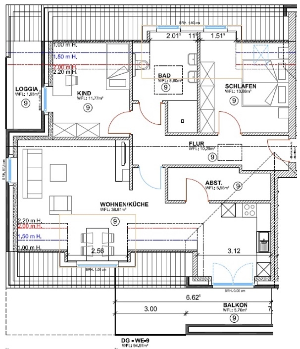 Grundriss Wohnung 9 Etagenwohnung Wardenburg